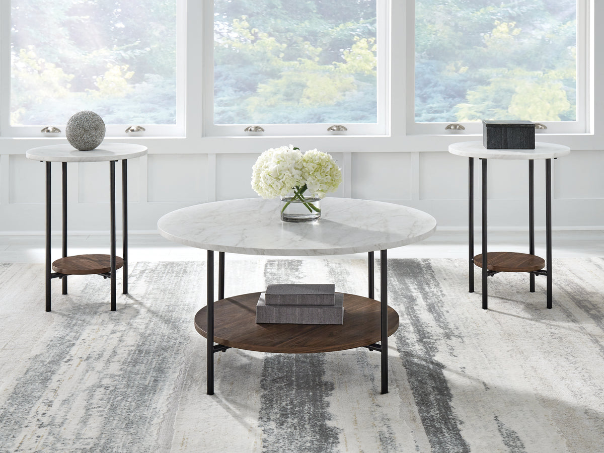 Warmstead Furniture - Ashley Furniture - Wrenwich Table (Set of 3) - Occasional Table Set (3/CN) / Brown/Black/White - T167-13