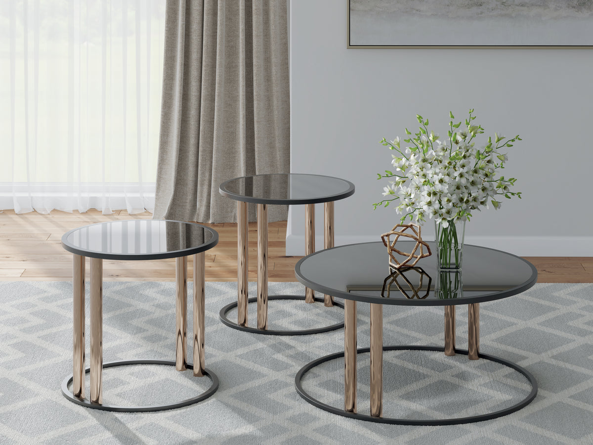 Warmstead Furniture - Ashley Furniture - Hannerly Table (Set of 3) - Occasional Table Set (3/CN) / Black/Gold Finish - T219-13