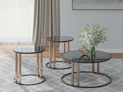 Warmstead Furniture - Ashley Furniture - Hannerly Table (Set of 3) - Occasional Table Set (3/CN) / Black/Gold Finish - T219-13