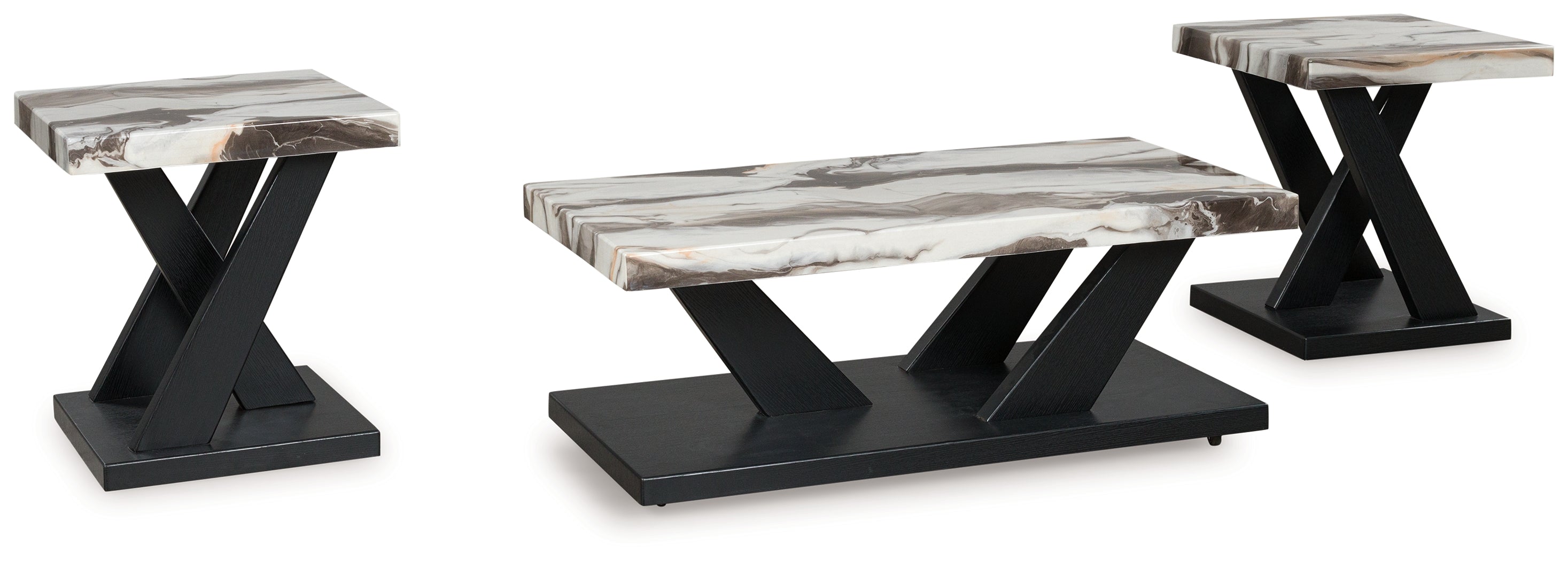Warmstead Furniture - Ashley Furniture - Cendill Table (Set of 3) - Occasional Table Set (3/CN) / Dark Brown/White/Black - T403-13