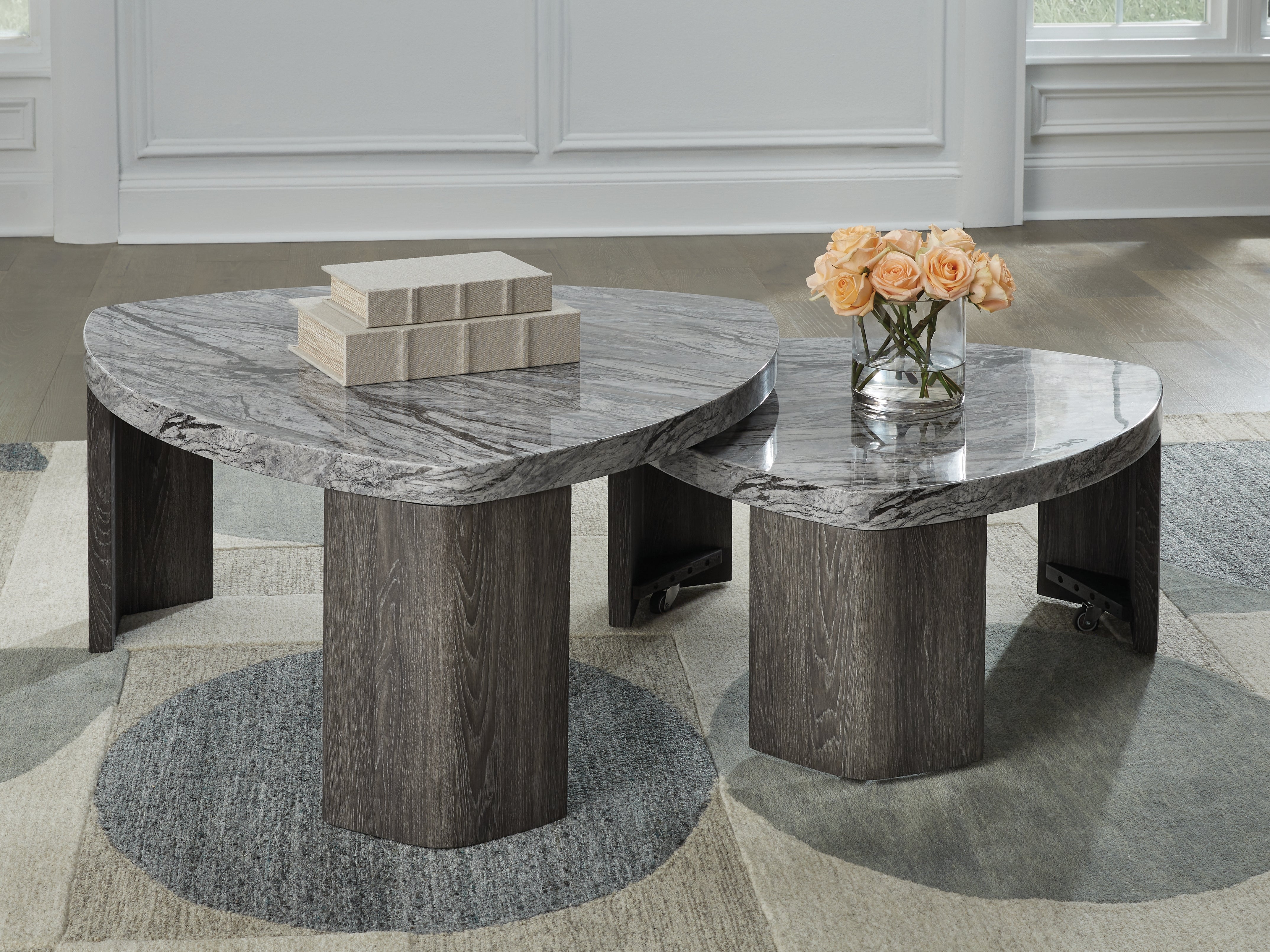Warmstead Furniture - Ashley Furniture - Surmour Stacked Coffee Table - Stacked Cocktail Table / Gray/Brown - T600-0