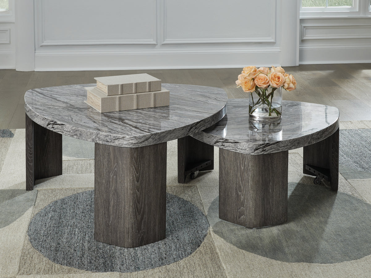 Warmstead Furniture - Ashley Furniture - Surmour Stacked Coffee Table - Stacked Cocktail Table / Gray/Brown - T600-0
