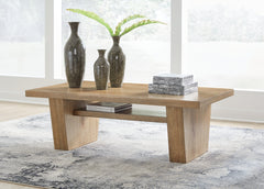 Warmstead Furniture - Ashley Furniture - Kristiland Coffee Table - Rectangular Cocktail Table / Light Brown - T674-1