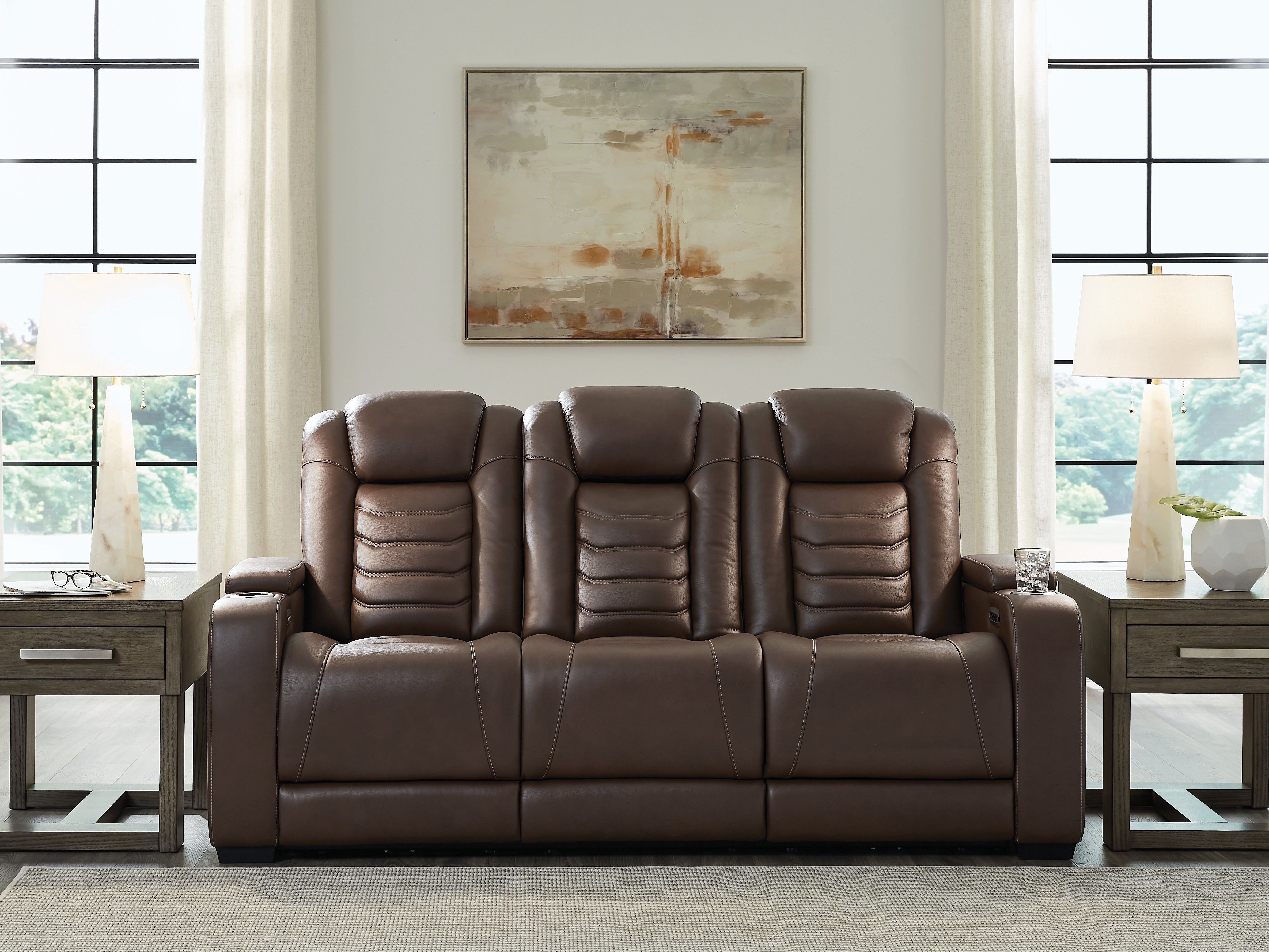 Warmstead Furniture - Ashley Furniture - High Impact Living Room - PWR REC Sofa with ADJ Headrest / Tobacco - U1060115