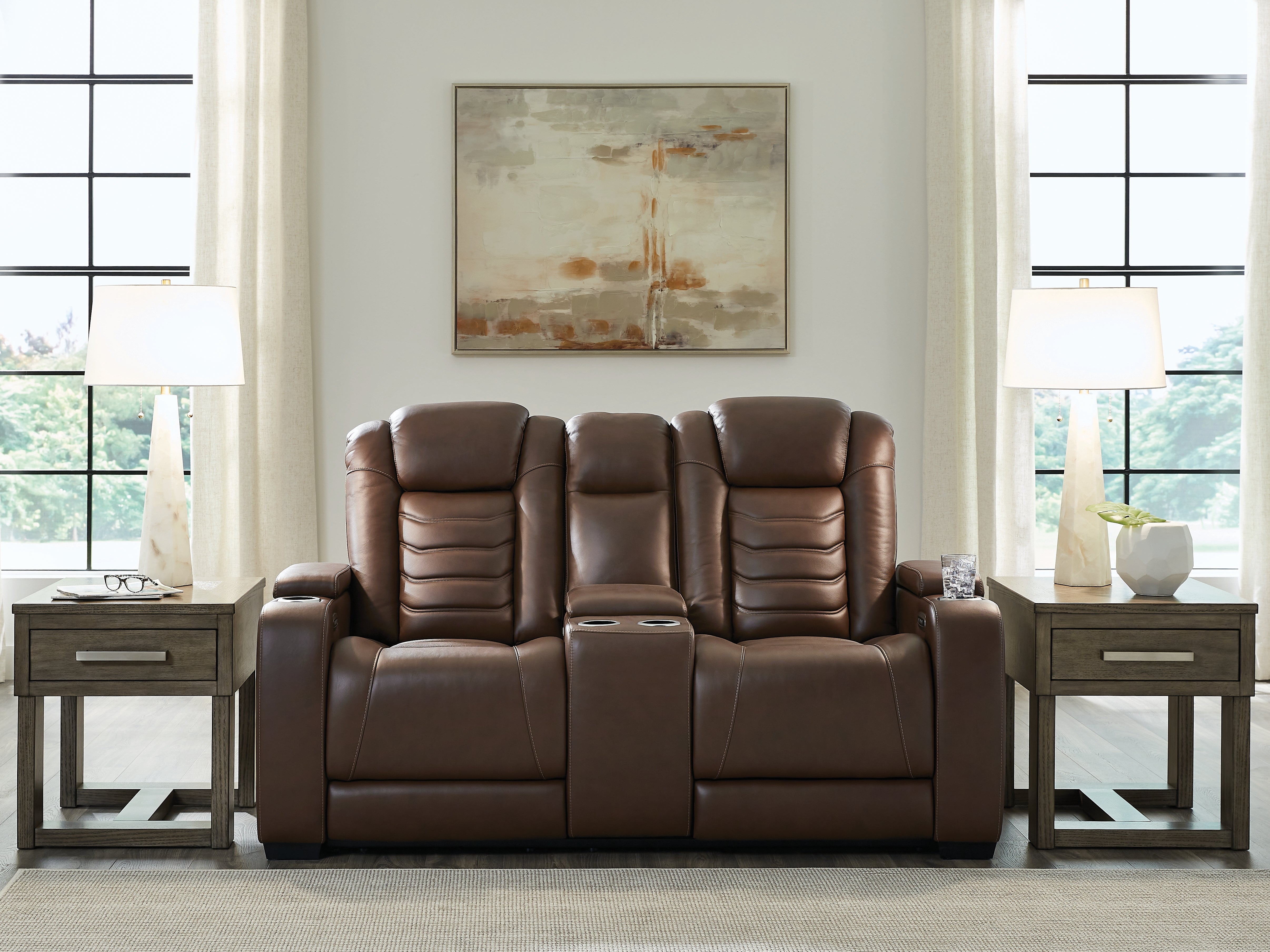 Warmstead Furniture - Ashley Furniture - High Impact Living Room - PWR REC Loveseat/CON/ADJ HDRST / Tobacco - U1060118