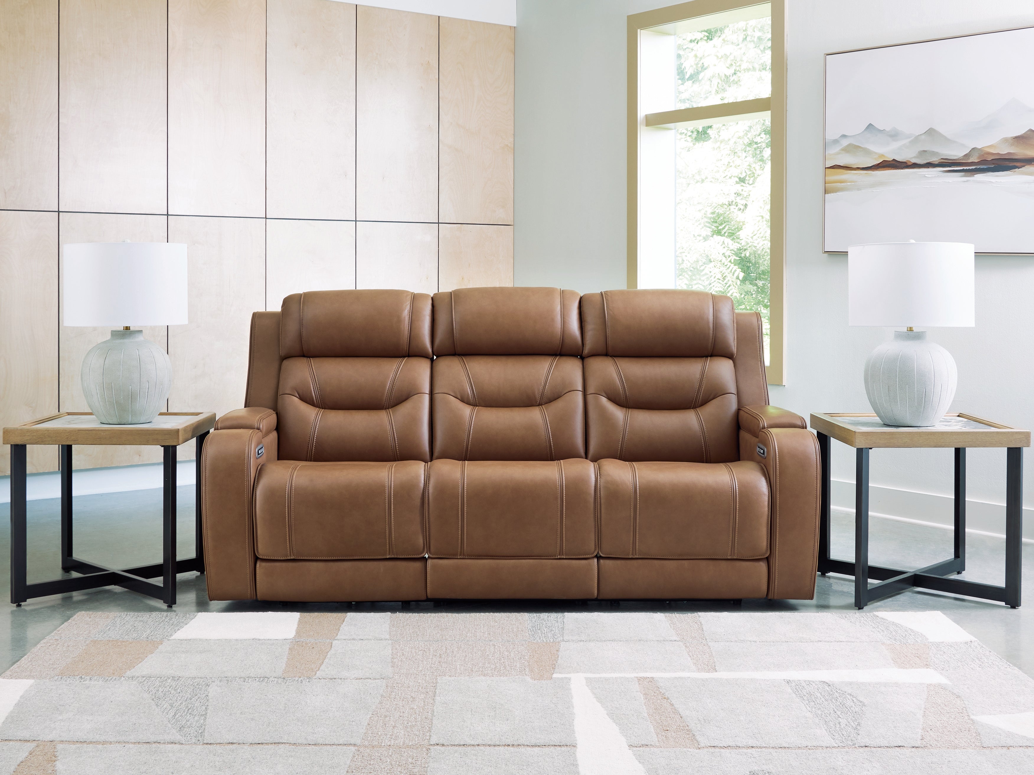 Warmstead Furniture - Ashley Furniture - Knightington Living Room - PWR REC Sofa w/Audio Seating / Caramel - PCU1160015A