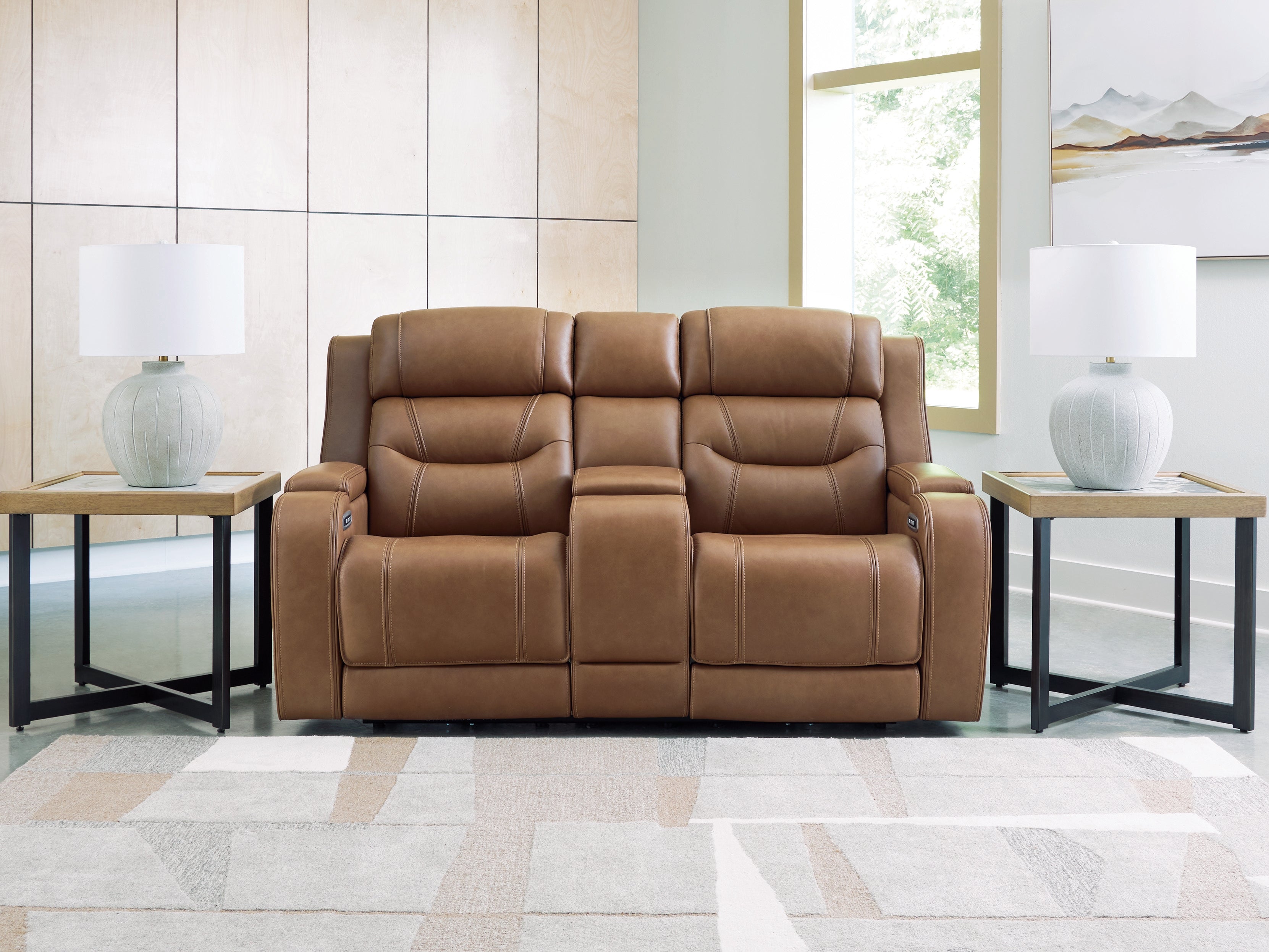Warmstead Furniture - Ashley Furniture - Knightington Living Room - PWR REC Love w/Audio Seating / Caramel - PCU1160018A