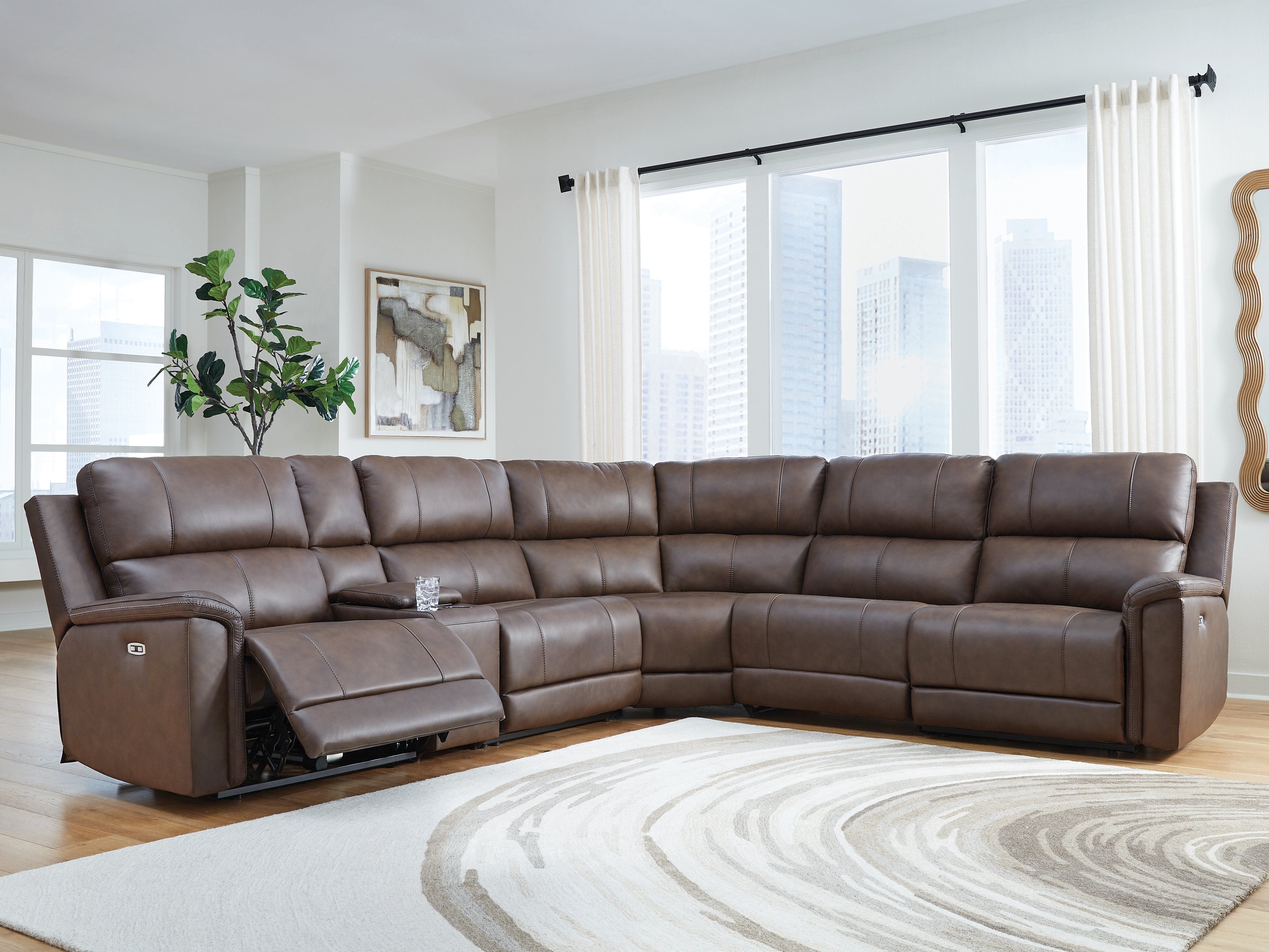 Warmstead Furniture - Ashley Furniture - Bleckley Sectional - 6-Piece Power Reclining Sectional / Espresso - PCU12001S5