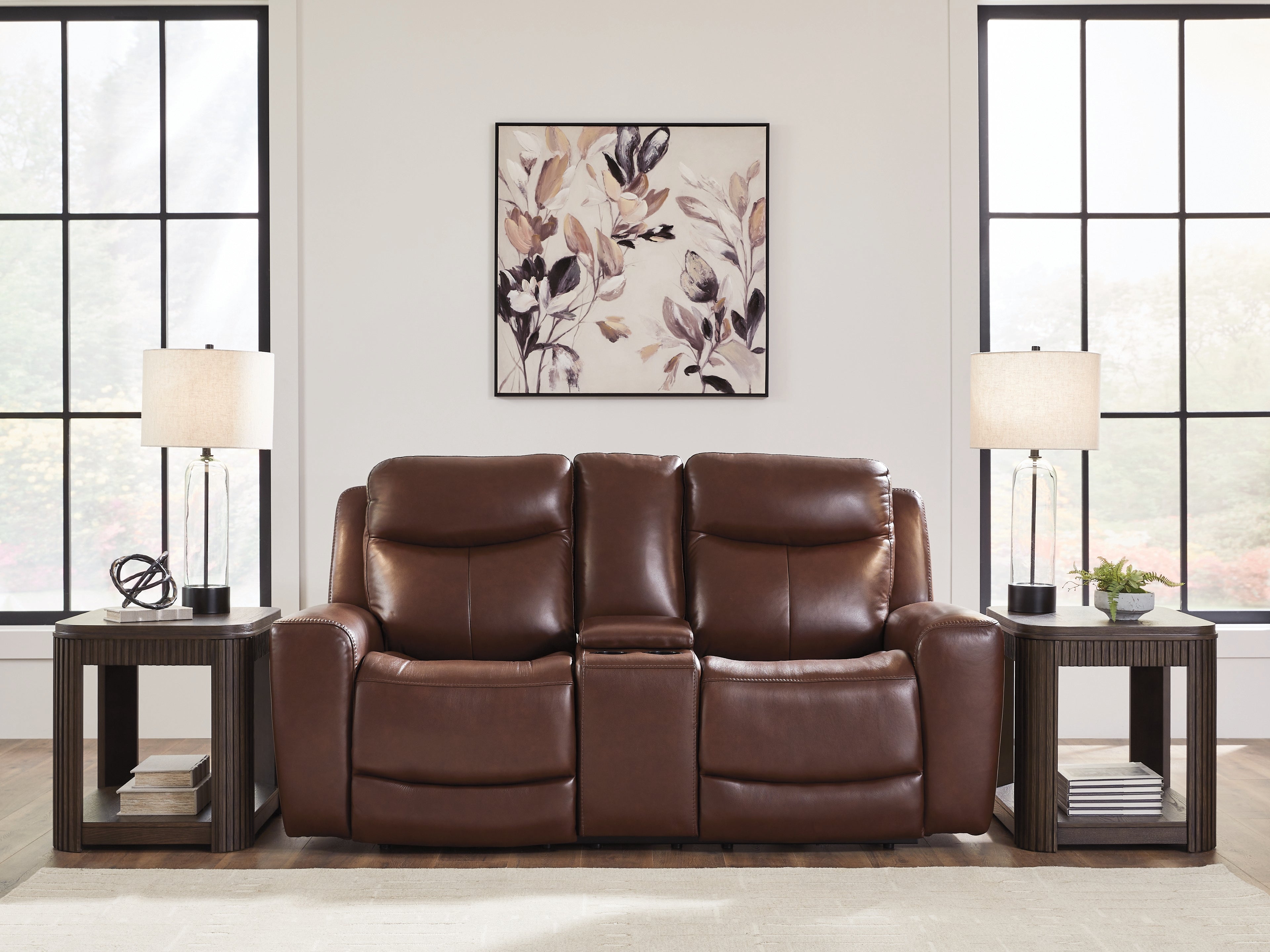 Warmstead Furniture - Ashley Furniture - Next Move Living Room - PWR REC Loveseat/CON/ADJ HDRST / Mahogany - PCU1210218