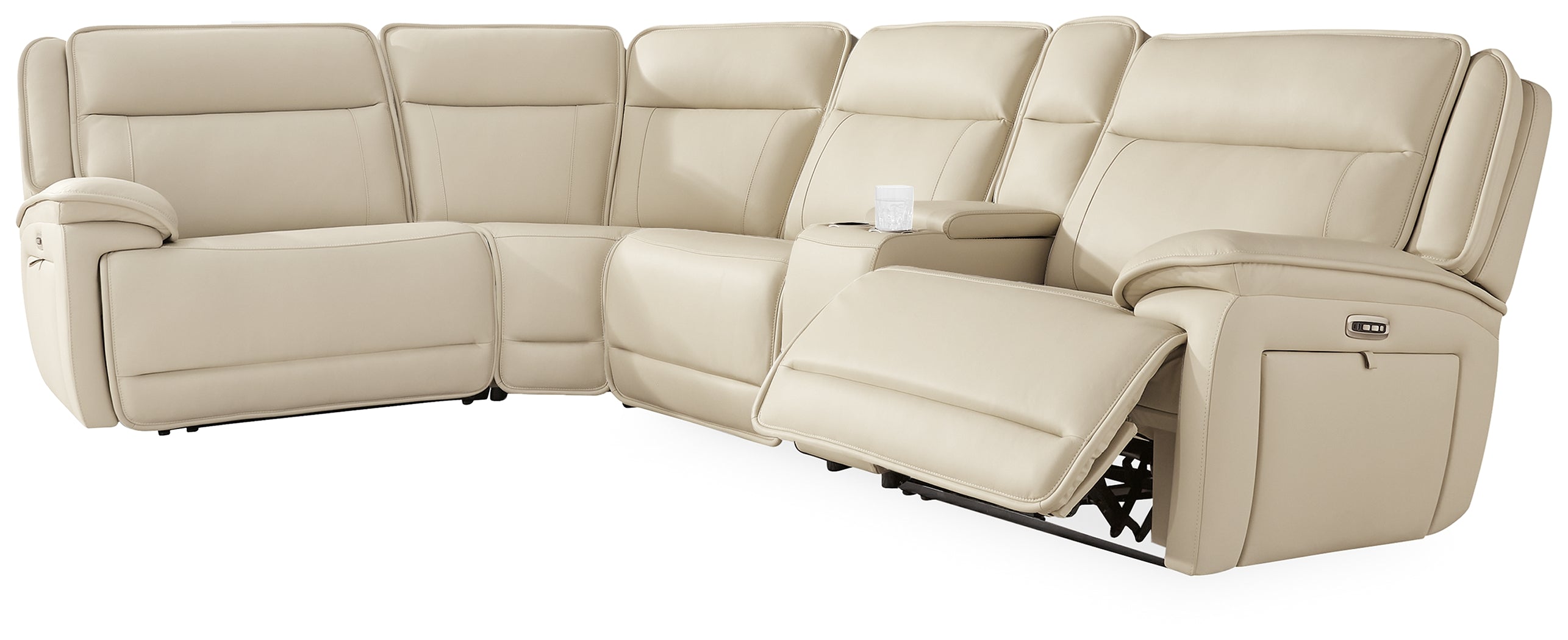 Warmstead Furniture - Ashley Furniture - Double Deal Sectional - 5-Piece Reclining Sectional with Console / Almond - U13001S8