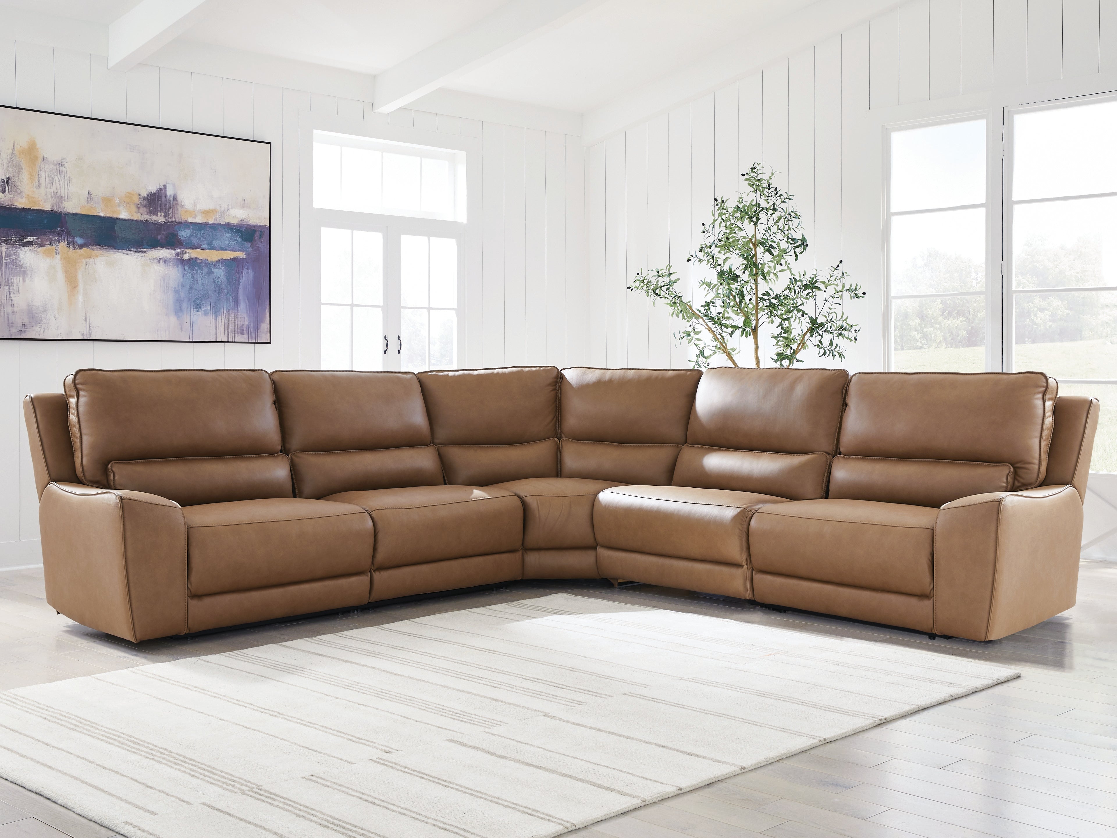 Warmstead Furniture - Ashley Furniture - DeepWakes Sectional - 5-Piece Power Reclining Sectional / Caramel - PCU62606S8