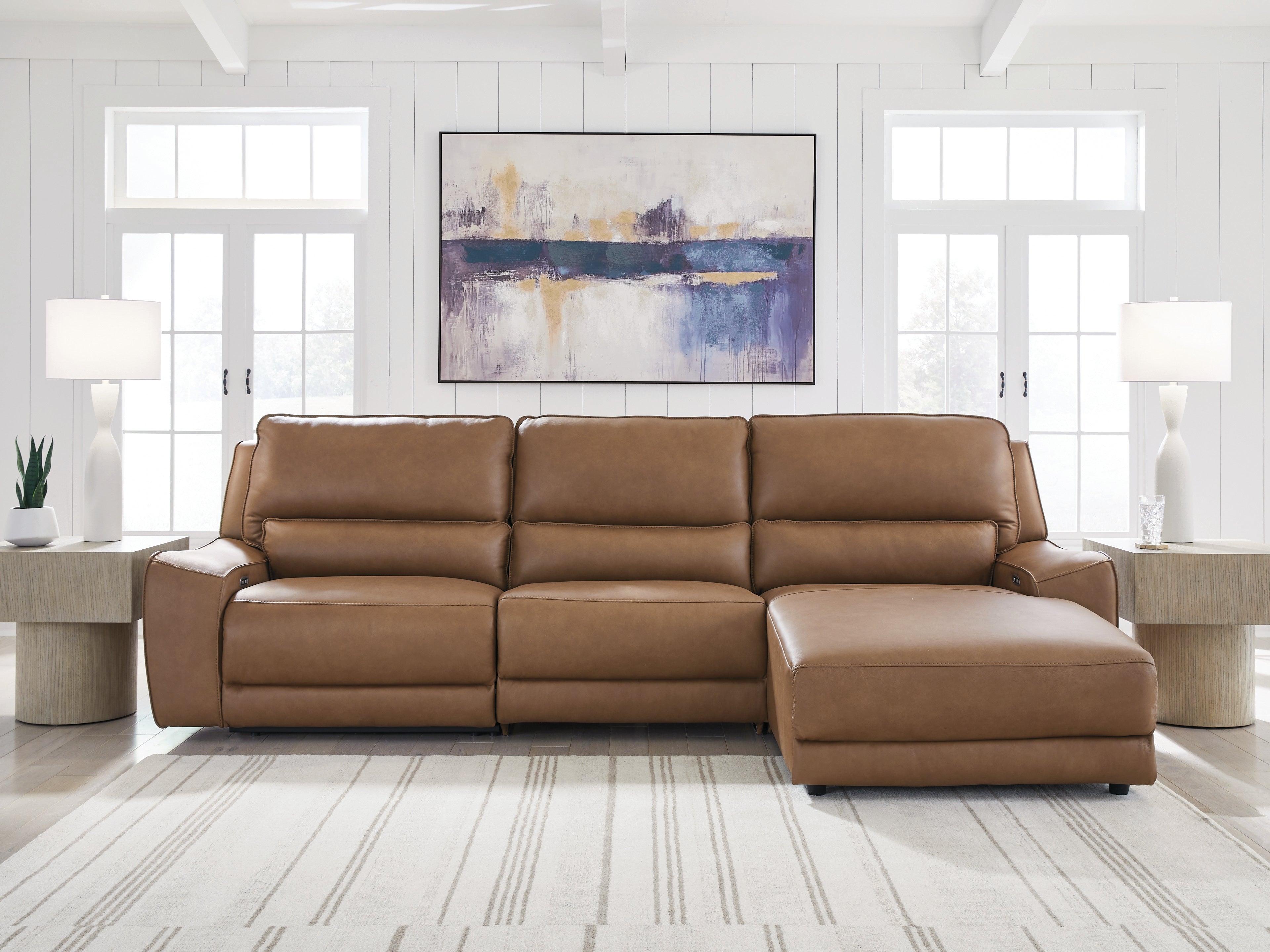 Warmstead Furniture - Ashley Furniture - DeepWakes Sectional - 3-Piece Reclining Sofa Chaise / Caramel - PCU62606S22