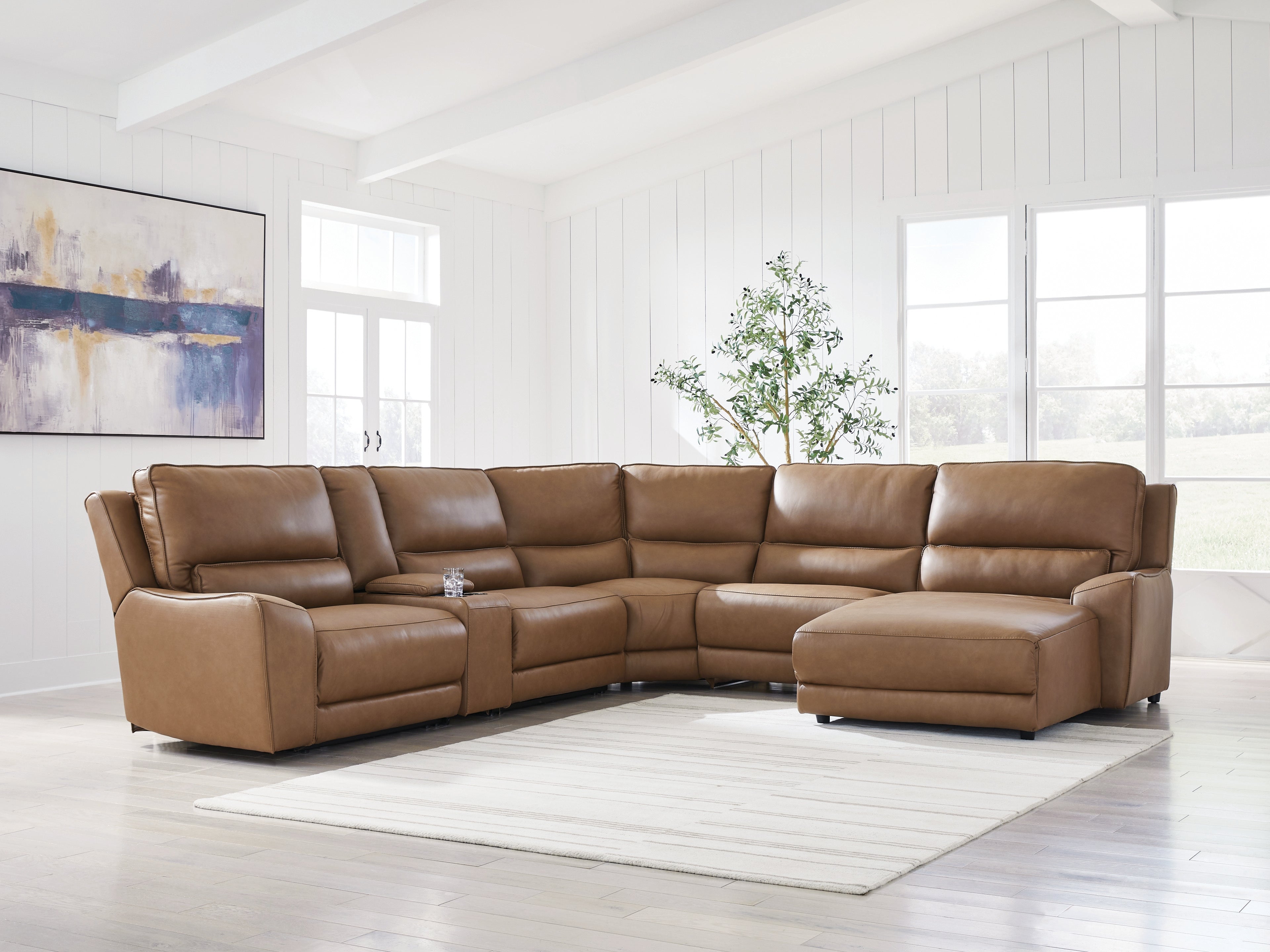 Warmstead Furniture - Ashley Furniture - DeepWakes Sectional - 6-Piece Power Reclining Sectional with Chaise / Caramel - PCU62606S6
