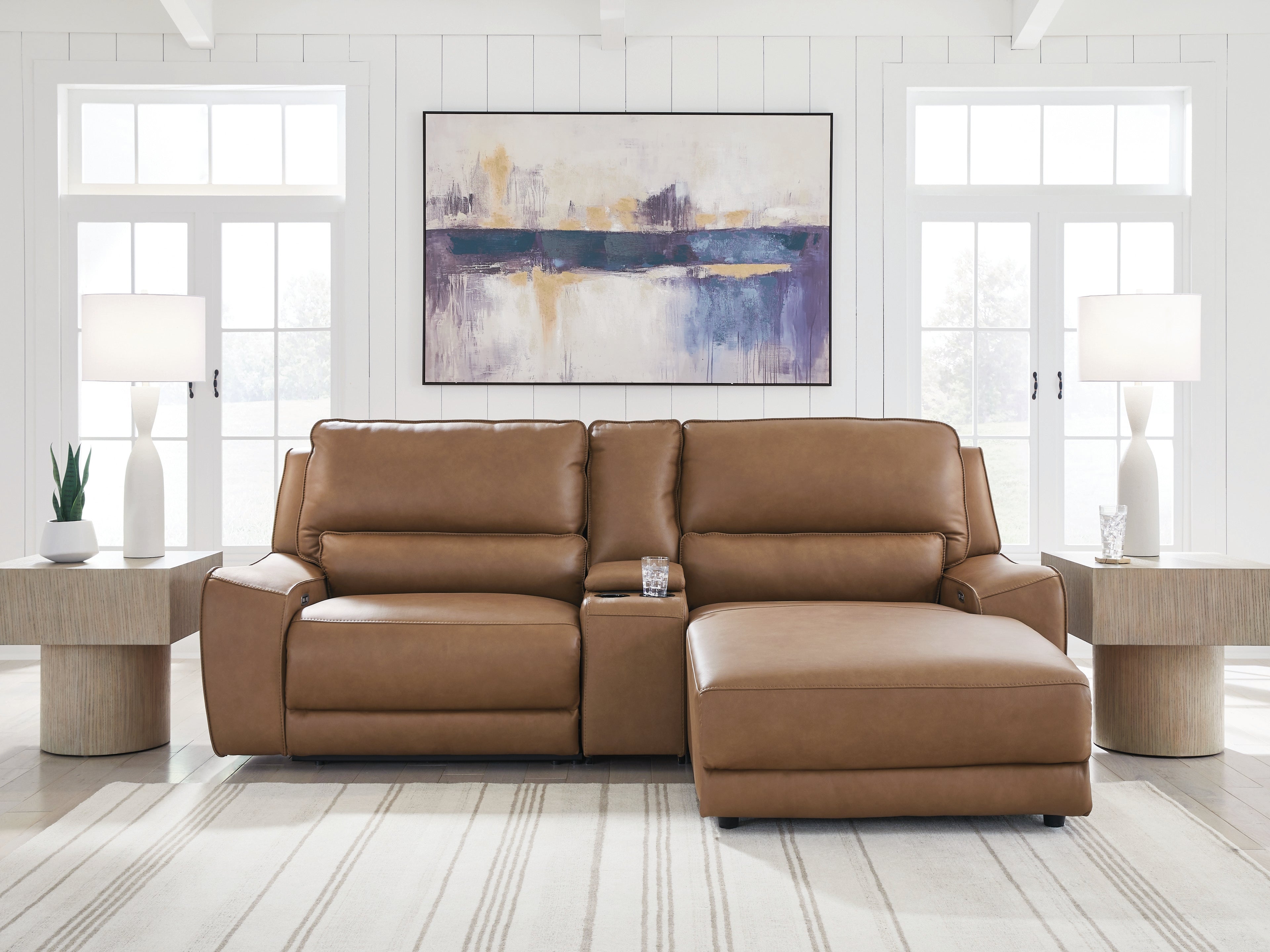 Warmstead Furniture - Ashley Furniture - DeepWakes Sectional - 3-Piece Power Reclining Sectional with Chaise / Caramel - PCU62606S4