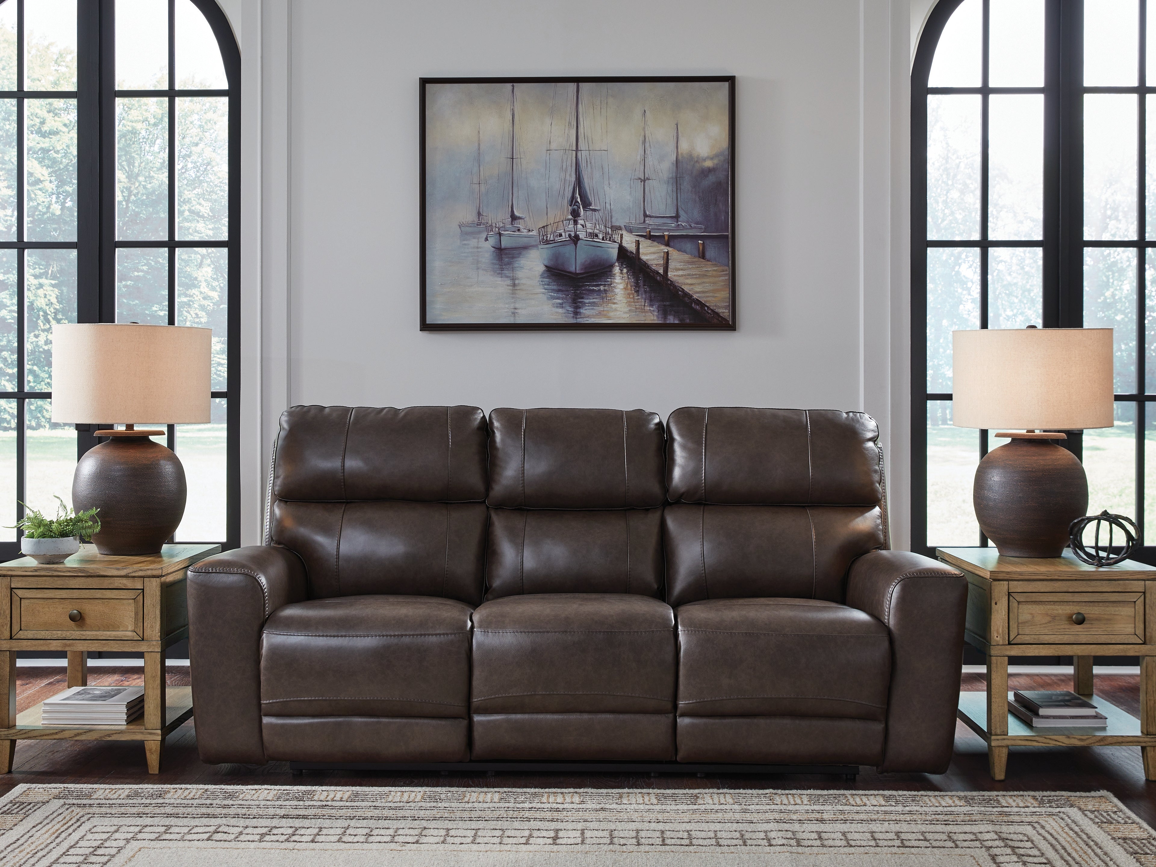 Warmstead Furniture - Ashley Furniture - Crossplex Living Room - PWR REC Sofa with ADJ Headrest / Smoke - PCU6450615