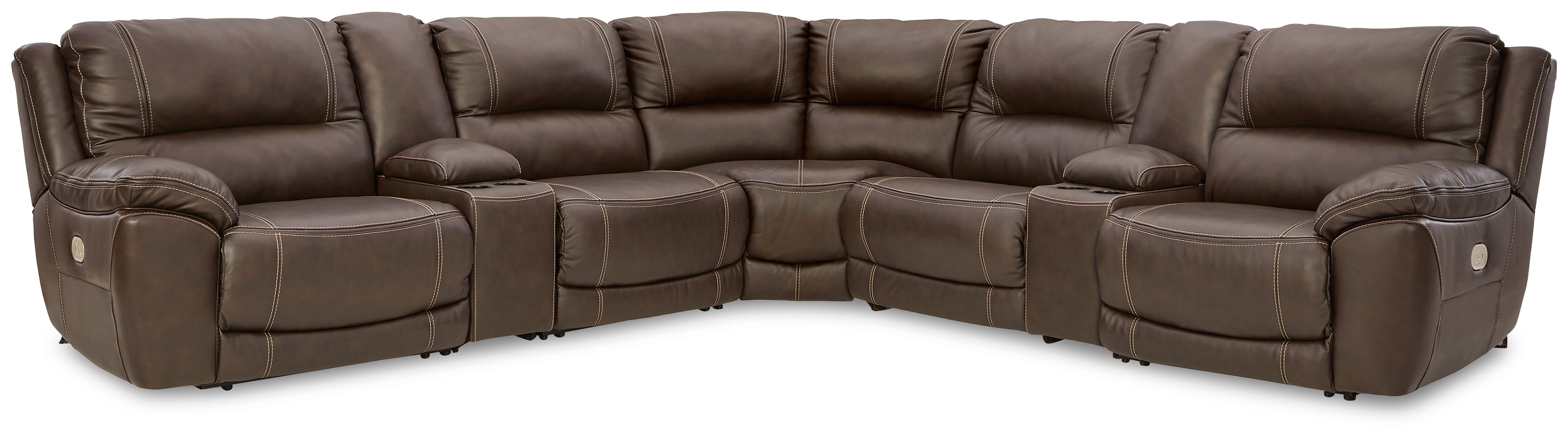 Warmstead Furniture - Ashley Furniture - Dunleith Sectional - 7-Piece Power Reclining Sectional / Chocolate - U71604S7