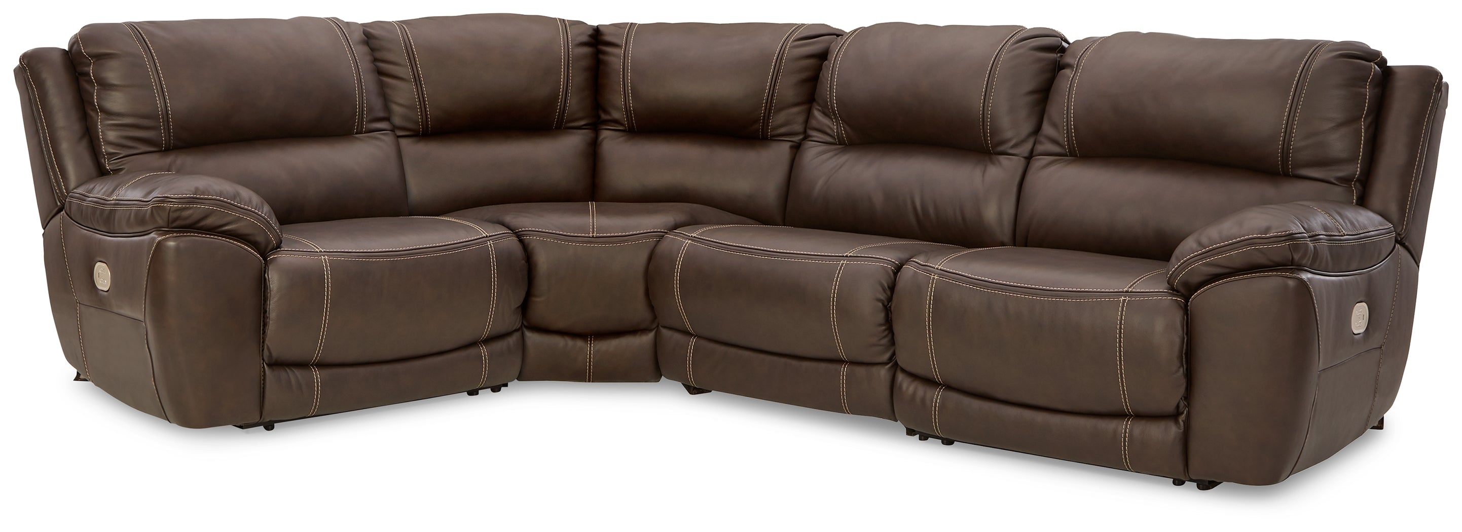 Warmstead Furniture - Ashley Furniture - Dunleith Sectional - 4-Piece Power Reclining Sectional / Chocolate - U71604S6