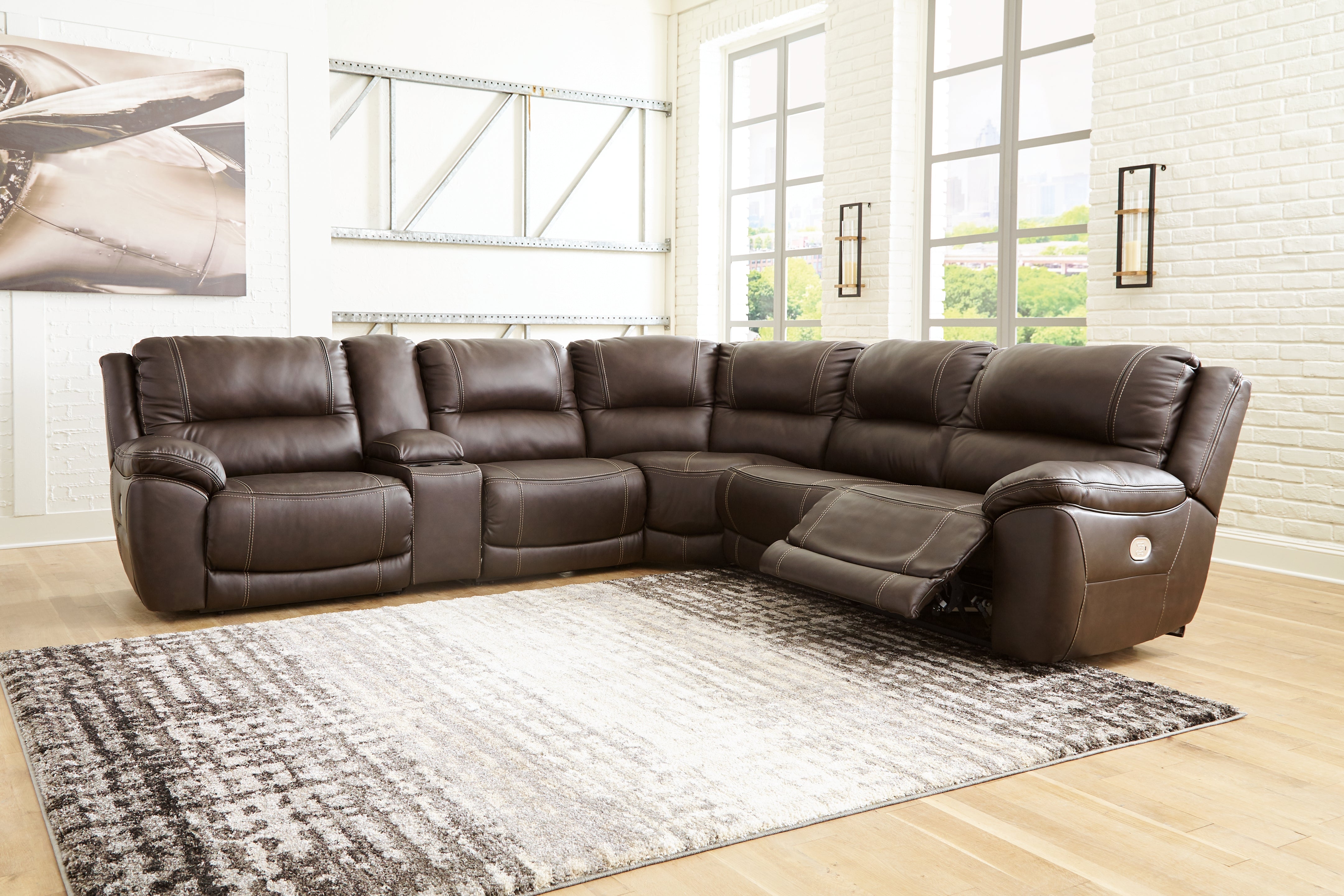 Warmstead Furniture - Ashley Furniture - Dunleith Sectional - 6-Piece Power Reclining Sectional / Chocolate - U71604S2