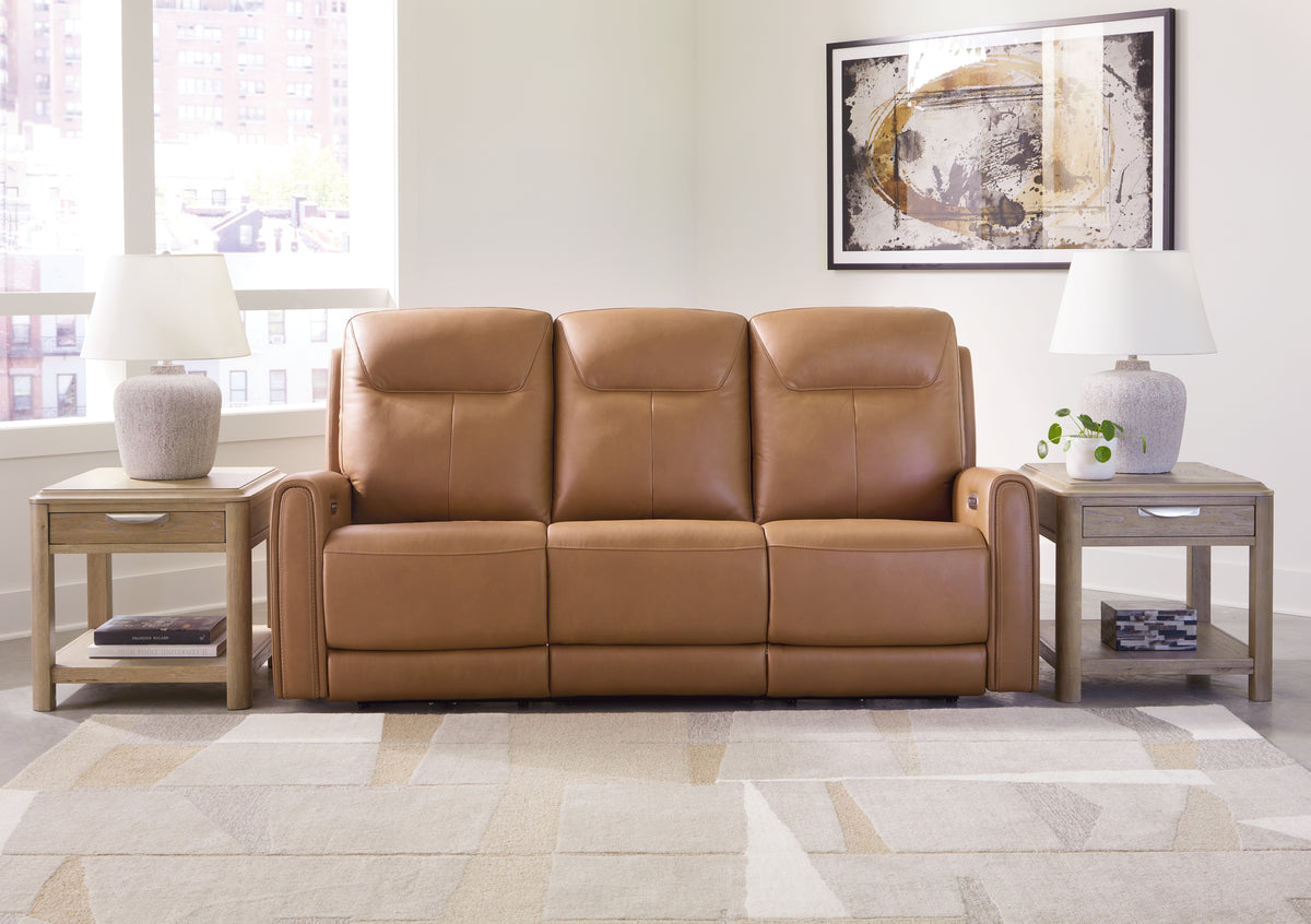 Warmstead Furniture - Ashley Furniture - Tryanny Living Room - PWR REC Loveseat/ADJ Headrest / Butterscotch - U9370414