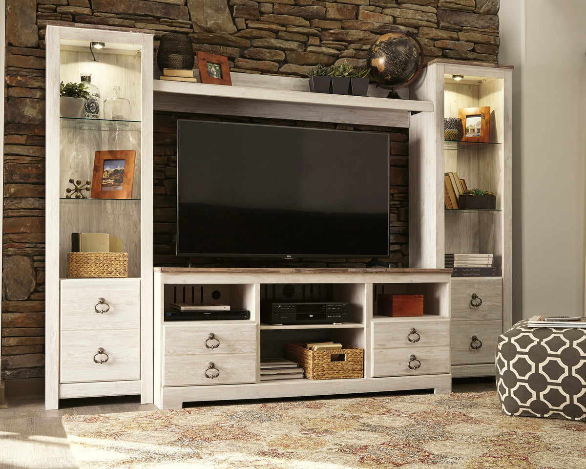 Warmstead Furniture - Ashley Furniture - Willowton Entertainment Center - 4-Piece Entertainment Center / Whitewash - W267W3