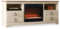 Warmstead Furniture - Ashley Furniture - Willowton 64" TV Stand with Electric Fireplace - 64" TV Stand with Electric Fireplace / Whitewash - W267W10