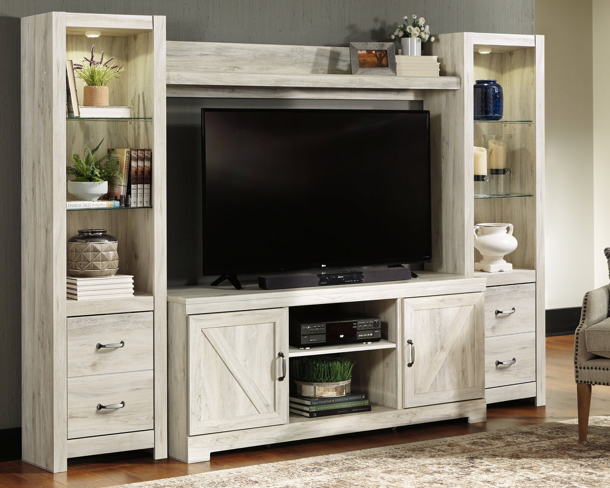 Warmstead Furniture - Ashley Furniture - Bellaby Entertainment Center - 4-Piece Entertainment Center / Whitewash - W331W2