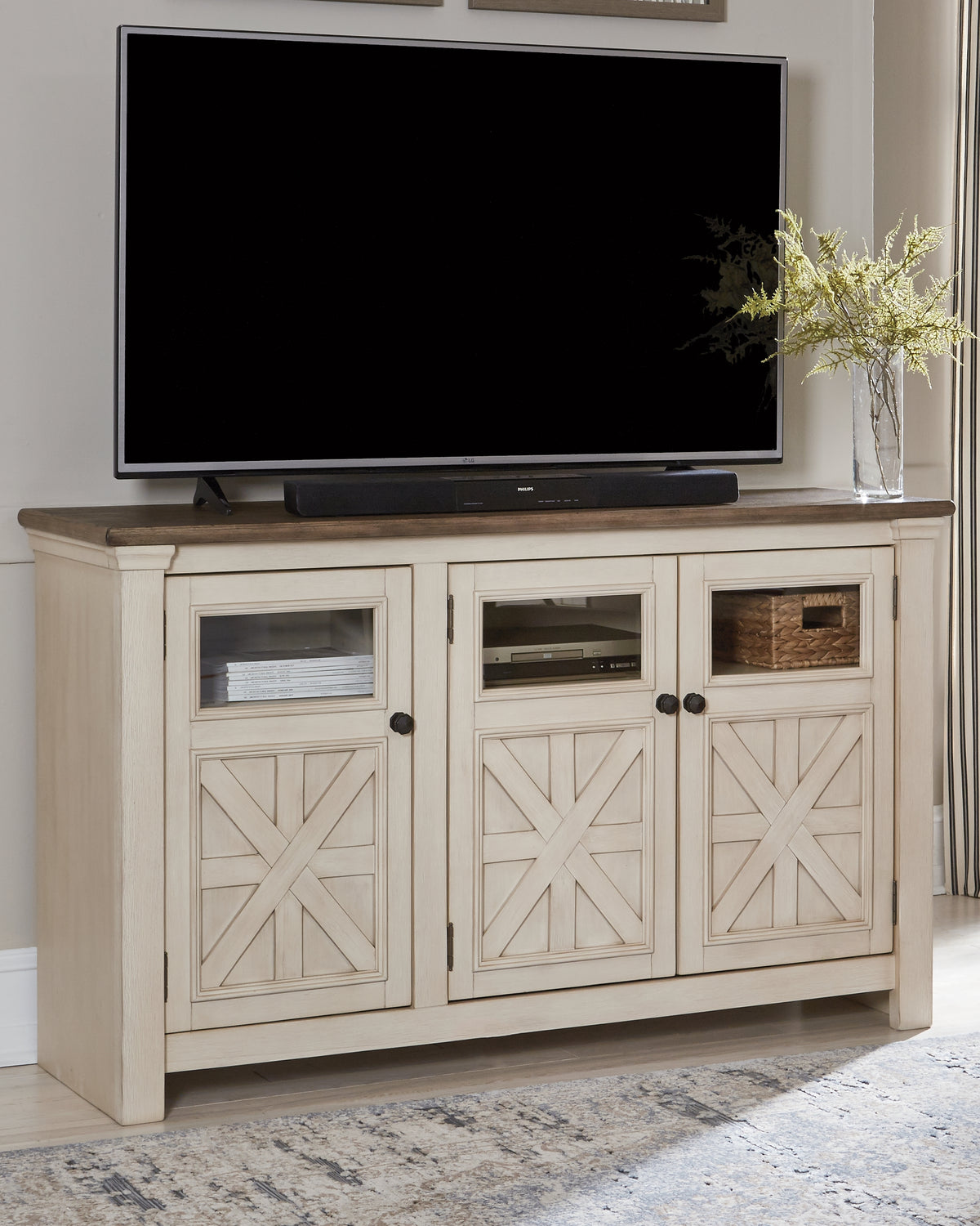 Warmstead Furniture - Ashley Furniture - Bolanburg 60" TV Stand - 60" / White/Weathered Gray - W647-38