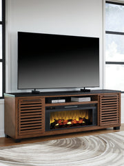 Warmstead Furniture - Ashley Furniture - Kallari 84" TV Stand with Electric Fireplace - 84" TV Stand with Electric Fireplace / Warm Brown/Black - W737W1